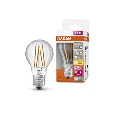 Image de OSRAM Lampe à LED Star+ avec capteur de lumière du jour, E27 base, Aspect filament ,Blanc chaud (2700K), 470 Lumen, Remplacement la traditionnelle 40W Ampoules 4 Pack
