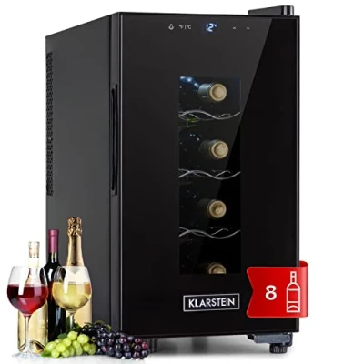 Image de KLARSTEIN Cave a Vin, Réfrigérateur Bar/à Vin sur Pieds avec Porte en Verre, à de Vieillissement, Prosecco, Bière, Ecran Tactile, Frigo, Protection UV, 11 18C, 8 Bouteilles