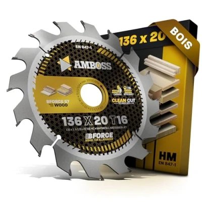 Image de Lame de scie circulaire HM 136 x 20 mm Z16 denture alternée pour batterie bois Coupe AMBOSS WERKZEUGE® compatible avec Makita 5705R. DSS501Z. BCS550. BCS550RFE. BCS550RFJ.