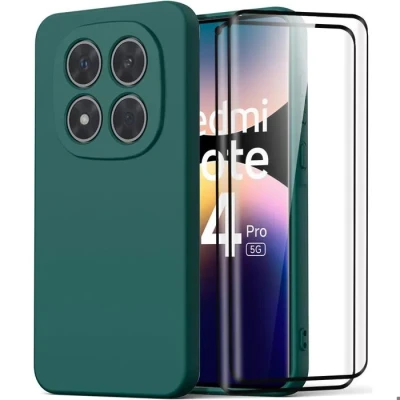 Image de Coque pour Xiaomi Redmi Note 14 Pro 5G Silicone Mat Vert Nuit + 2 Verres Trempés E.F.Connection®