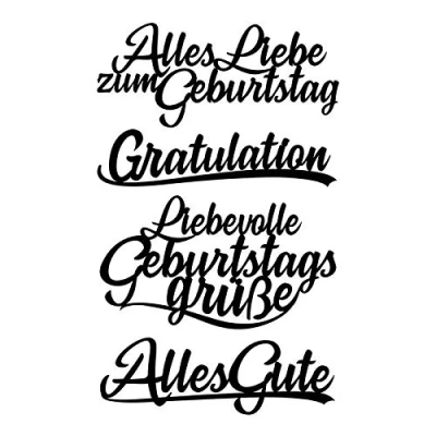Image de Ideen mit Herz Lot de 4 pochoirs découpe, inscriptions, vœux d&#039;anniversaire, 2,5 cm à 8,3