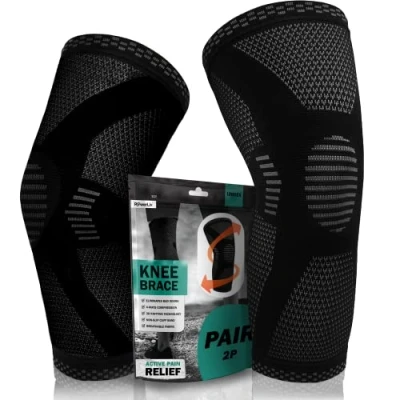 Image de POWERLIX genouillère pour femmes/hommes(1 paire), sport l&#039;arthrite les douleurs articulaires, lésions ligamentaires, déchirures du ménisque,les sports, Noir, XL