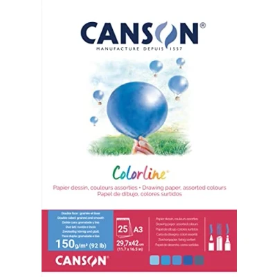 Image de CANSON Colorline Bloc 25 feuilles de papier dessin couleur A3 150g/m² Assortiment bleu