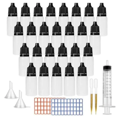 Image de DONQL Lot de 26 Flacons Compte Gouttes pour Les Yeux, Flacon Plastique 10 ml, Souple Diy Liquide Avec 2 autocollants et entonnoirs tubes à