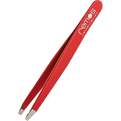 Image de REMOS Pince à épiler les sourcils inox avec pointe droite 9.5 cm en rouge