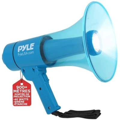 Image de Pyle Haut Parleur Mégaphone Portable et Compact Porte Voix de 40 W étanche avec Sirène d&#039;alarme Volume Réglable Lampe Poche LED Utilisation intérieure/extérieur
