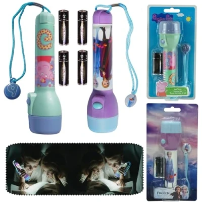 Image de Lot de 2 lampes poche LED en plastique pour enfants 16 cm, grande lampe 3,5 m lumens, veilleuse lumineuse enfants, cadeau Noël (Peppa Pig et Frozen)