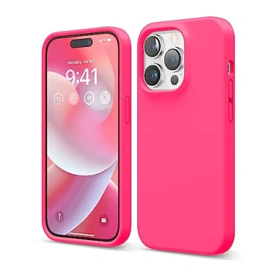 Image de elago Coque Silicone Liquide Compatible avec iPhone 14 Pro Étui (6.1), Premium, Housse Protection Complète Case Antichoc à 4 Structure, Microfibre Douce Empêche Rayures (Rose Vivant)