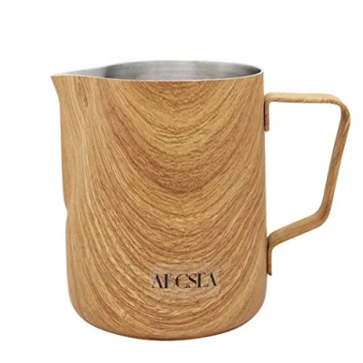 Image de Abcsea 1 Pièce Pichet de Lait en Acier Inoxydable, Pot à INOX, Couleur Bois 350ml/12oz