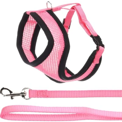 Image de Flamingo Harnais avec Laisse pour Chaton Harms Rose Taille A:28cm B:32 41cm C:110cm x 10 2mm Réglable et Confortable, Idéal Races comme Chartreux, Ragdoll, British Shorthair Plus