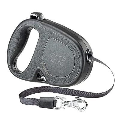 Image de Ferplast Laisse Chien Enrouleur Flippy One, pour Petits Chiens jusqu&#039;à 15 Kg. Sangle Extensible Max 4 m. Bouton de Verrouillage et déverrouillage Unique, Noir