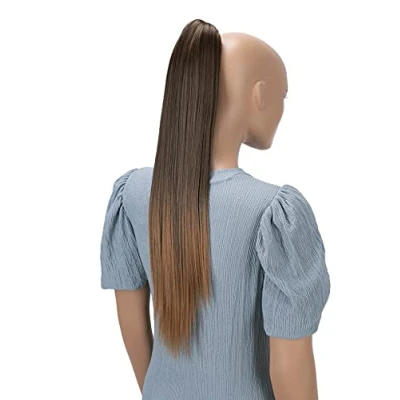 Image de CAISHA 60cm Ponytail Postiche Avec Pince Papillon Natte Queue De Cheval Extensions Cheveux Raide Mélange Brun H616
