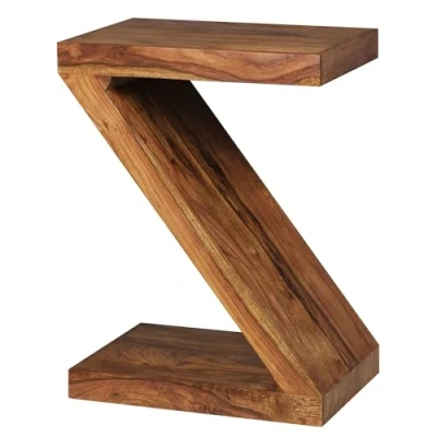 Image de WOHNLING Table en Bois Massif Sheesham Z Cube 59cm Salon Chambre Haute Design Basse de Style campagnard Brun