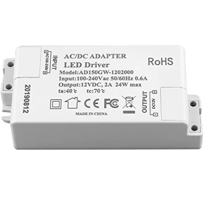 Image de Transformateur d&#039;alimentation LED Adogo 24 W, 12 V CC, 2 A Tension constante pour lampes à et ampoules G4, MR11, MR16, blanc, 24W 24.00watts 12.00volts