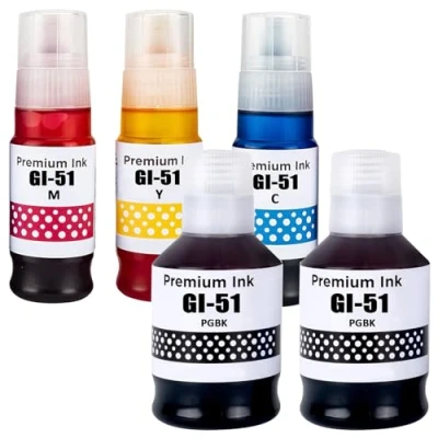 Image de LAIPENG GI 51 GI51 Encre Compatible pour PIXMA G1520 G1560 G2520 G2560 G3520 G3560 G1530 G2570 G3570 G4570 Imprimante BK 51BK 51C 51M 51Y 5 Multipack (Noir*2/Cyan/Magenta/Jaune)