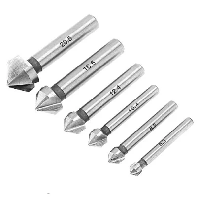 Image de ChgImposs 6pcs foret à fraiser, 3 bords 90 degrés chanfrein fraise en bout chanfreinage fraiser HSS