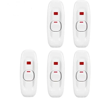 Image de 5 pcs Interrupteurs de Cordons en Ligne Interrupteur Lampe Chevet avec Indicateur LED à Bascule Intermédiaire ON/OFF AC 250V 10A pour Petit Appareil (blanc)