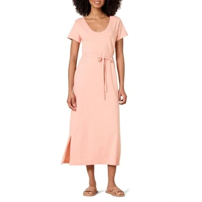 Image de Amazon Essentials Robe t Shirt mi Longue, ceinturée, à Manches Courtes Femme, Rose Corail, XL