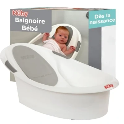 Image de Nuby Dr. Talbot’s Baignoire bébé Nouveau né Avec support antidérapant intégré et appui tête souple Convient à partir de la naissance Blanc/Gris 0 12 mois
