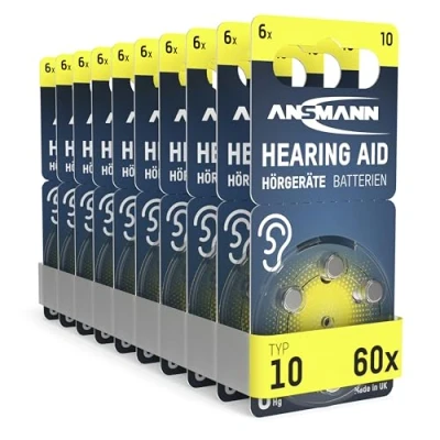 Image de ANSMANN Piles auditives Type 10 (Lot de 60) Bouton pour Aides P10 PR70 ZL4 Plates appareils auditifs, amplificateurs sonores Jaune