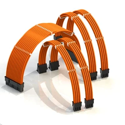 Image de LINKUP AVA 30cm Câble d’Extension PSU w/Manchon┃Conception Personnalisable l’Alimentation GPU┃Tressés w/Kit Peignes pour Câbles┃1x24P (20+4)┃2x8P (4+4) CPU┃2x8P (6+2) GPU┃300mm Orange