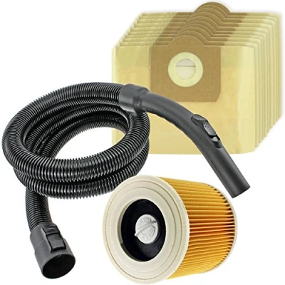Image de Spares2go Tuyau 2 m + Filtre 10 Sacs pour Karcher Wd3 Wd3p Wet &amp; Dry aspirateurs
