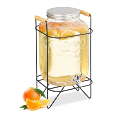 Image de Relaxdays Distributeur de Boisson, Support, 8 litres, Robinet et Couvercle, pour Votre Limonade, Transparent Noir