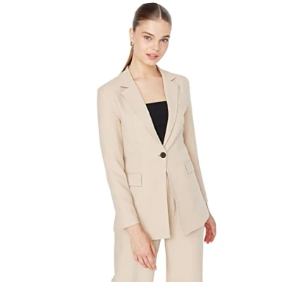 Image de Trendyol Blazer régulier uni à col Revers Manteau, Beige, 66 Femme