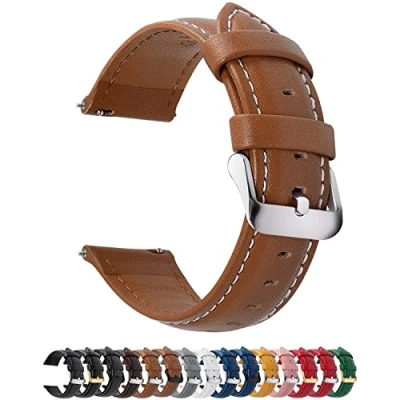 Image de Fullmosa 18mm Bracelet de Montre en Cuir Véritable, 14mm 16mm 19mm 20mm 22mm 24mm à Dégagement Rapide,Boucle Acier Inoxydable,18mm,Brun