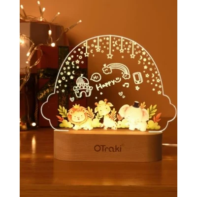 Image de OTraki Veilleuse Personnalisée Bebe, Lampe Enfant avec Crayon Effaçable LED animale Changeant de Couleur Cadeau Naissance Personnalisé et Tableau à Messages en un