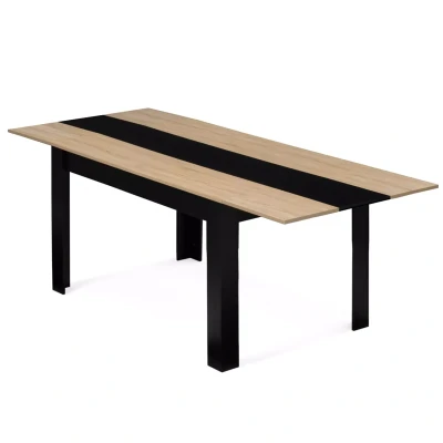 Image de Table de salle à manger extensible noire et imitation hêtre 6 10 personnes