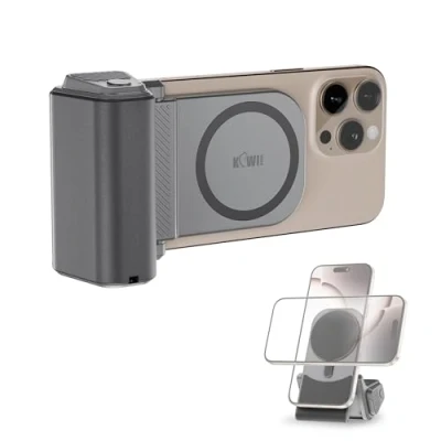 Image de JJC Magnetic Poignée magnétique pour téléphone Portable avec télécommande Bluetooth et Support Vertical iPhone 16/15/14/13/12 Android Gris