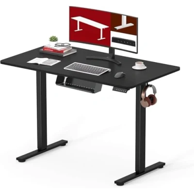 Image de SANODESK Q1 Bureau Assis Debout Électrique avec Plateau de Table Complet, Réglable en Hauteur 4 Préréglages Mémoire, 100 x 60 cm, Panneau Intelligent et Crochets, Noir