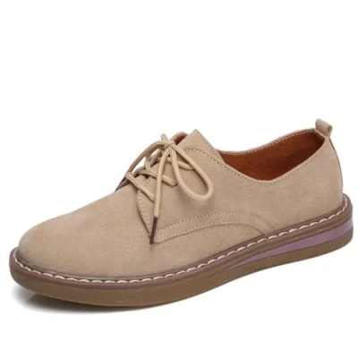 Image de FM2018XSL Chaussures Plat Femme Décontractées Simples Loafers en Cuir pour à Lacets (Abricot Taille 40)