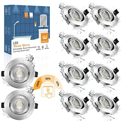 Image de wowatt 10 x LED Spot Encastrable Salle de Bain Dimmable Encastré IP44 Étanche 7W Equi. 70w Ampoule Halogène Plafond Orientable 2800K Blanc Chaud 700LM Eclairage Extra Plat 220V Rond