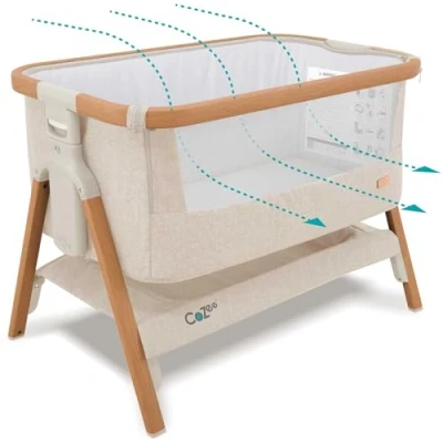 Image de Tutti Bambini CoZee® Next To Me Lit bébé autonome pliable avec 6 niveaux de hauteur, berceau voyage, matelas inclus (0 mois) Noyer/écru