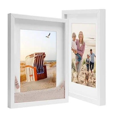 Image de PHOTOLINI Cadre Photo 3D à remplir 30 x 40 cm Blanc, Set de 2 Cadres boîte Profond avec Passe Partout, pour Objets jusqu&#039;à 1,5 cm, Bois MDF, Verre Les Loisirs créatifs &amp; comme Cadeau