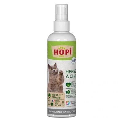 Image de HOPI Spray herbe à Chat 200 ml Extraits de Plantes Stimule le Bien Être la Maison ou dans un nouveau Lieu Facile transporter Convient tous types supports Fabriqué en France