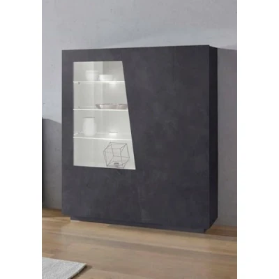 Image de Dmora Vitrine Nevio, Buffet avec porte vitrée, Meuble de salon polyvalent lumière LED, 100% Made in Italy, 120x43h146 cm, Ardoise