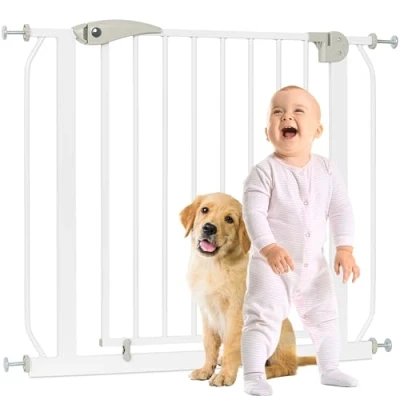 Image de ib style Barrière de Sécurité Berrin XXL 85 185 Passage Extra Large, Fixation par Pression, Protection pour Animaux, Enfants 6 a 24 Mois, 105 115 cm, Blanc
