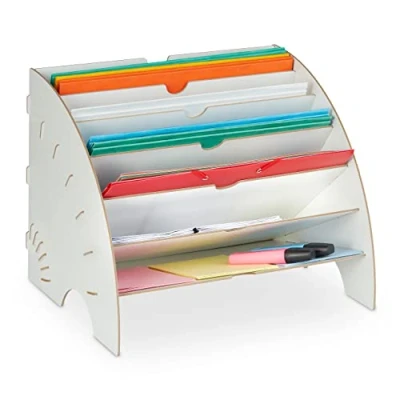 Image de Relaxdays Rangement Documents, 6 Compartiments, Format A4, HxLxP: 27x34x27 cm, Bureau et école, Organiseur, MDF, Blanc