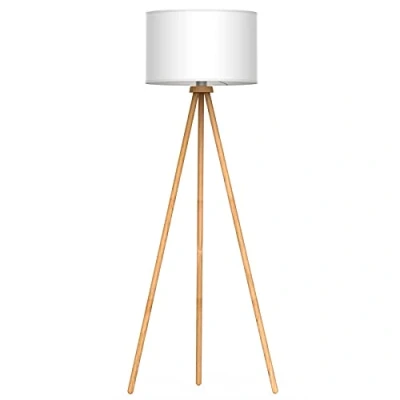 Image de tomons Lampadaire Sur Pied LED en Bois à Trépied Blanc Protection Des Yeux Lecture Lampe du Design Moderne Nordique pour Salon Chambre Bureau