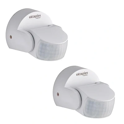 Image de Oktaplex 2X Bea Détecteur de Mouvement extérieur IP65 orientable 180 capteur Infrarouge 12 m Portée 230 V Blanc Mat avec crépusculaire