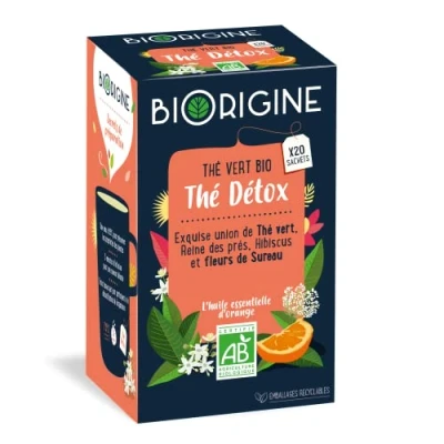 Image de BiOrigine Thé vert bio détox Fleurs de sureau hibiscus reine des prés 20 sachets