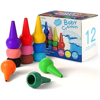 Image de Smlper Crayons de Bébé, Non Toxiques Lavables Pastels pour Enfants Tout Petits Bâtonnets Jouets Empilables Bébés Garçons et Filles