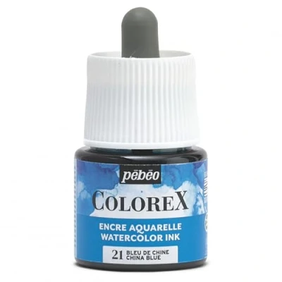 Image de Pébéo Encre Colorex 45 ML Bleu de Chine Aquarelle Rendu Velouté Dessin Multi outil Tous Supports Chine, 417021