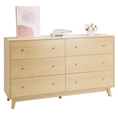 Image de VEVOR Commode 6 tiroirs, Meuble de Rangement en Bois avec système Coulissant et Anti basculement, Style Minimaliste Moderne, Organisateur Placard, pour Salon, Couloir, Chambre, entrée, Clair