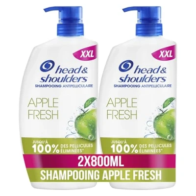 Image de Head &amp; Shoulders Apple Fresh Shampoing Antipelliculaire Pompe 2x800ml. Usage Quotidien. Jusqu&#039;à 100% des Pellicules Éliminées, Cliniquement Prouvé. Tous Types de Cheveux et Cuir Chevelu