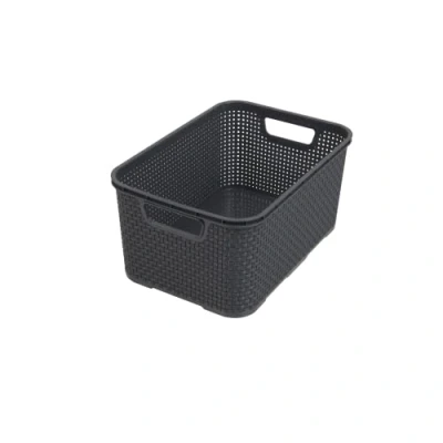 Image de BranQ Home Essential Panier universel multifonction aspect rotin, taille M 10 l, plastique PP sans BPA, anthracite, 28,8 x 19,7 16,2 cm
