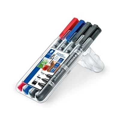 Image de Staedtler Lumocolor Boîte de 4 stylos permanents à double extrémité avec pointes et couleurs assorties, 348 SWP4